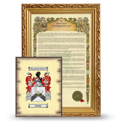 Carver Framed History and Coat of Arms Print - Gold