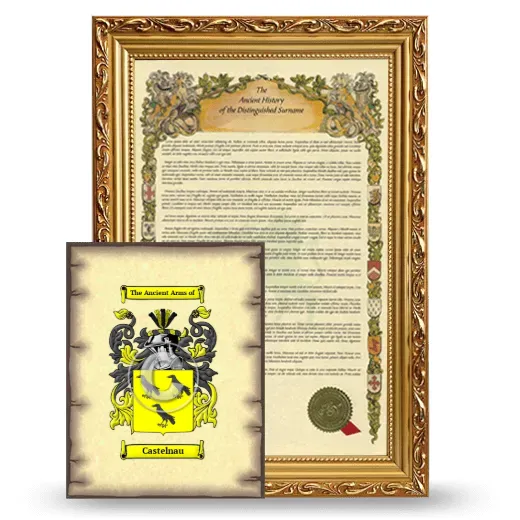Castelnau Framed History and Coat of Arms Print - Gold