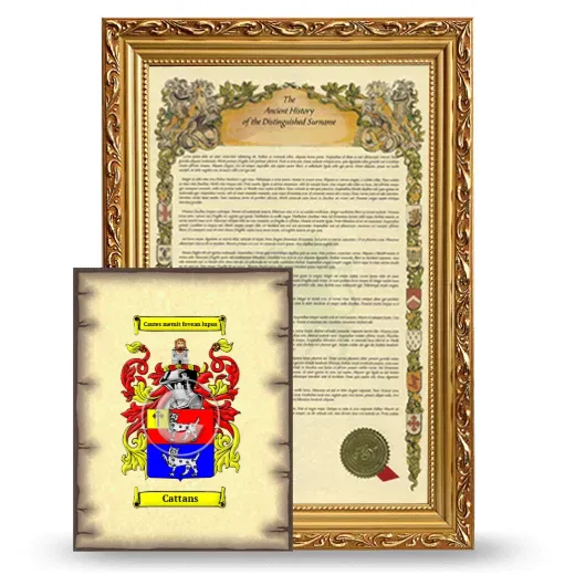 Cattans Framed History and Coat of Arms Print - Gold