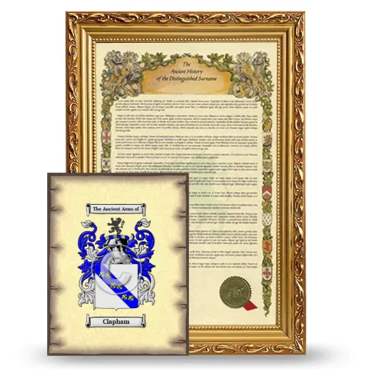 Clapham Framed History and Coat of Arms Print - Gold