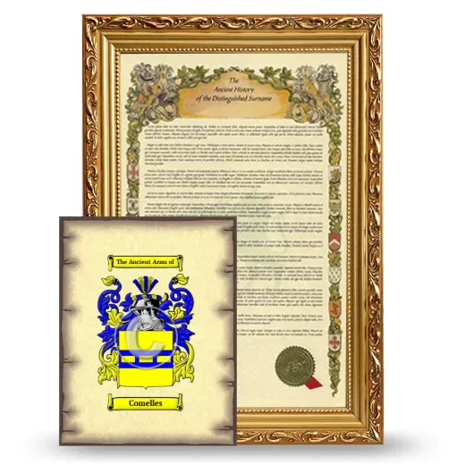 Comelles Framed History and Coat of Arms Print - Gold