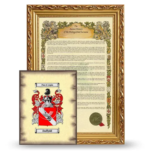 Daffydd Framed History and Coat of Arms Print - Gold