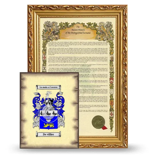 De villier Framed History and Coat of Arms Print - Gold