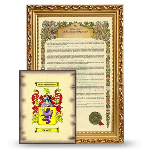 Delacey Framed History and Coat of Arms Print - Gold