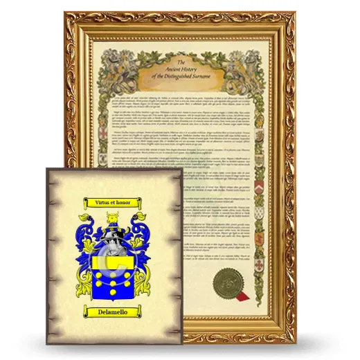 Delamello Framed History and Coat of Arms Print - Gold