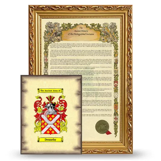 Dennehy Framed History and Coat of Arms Print - Gold