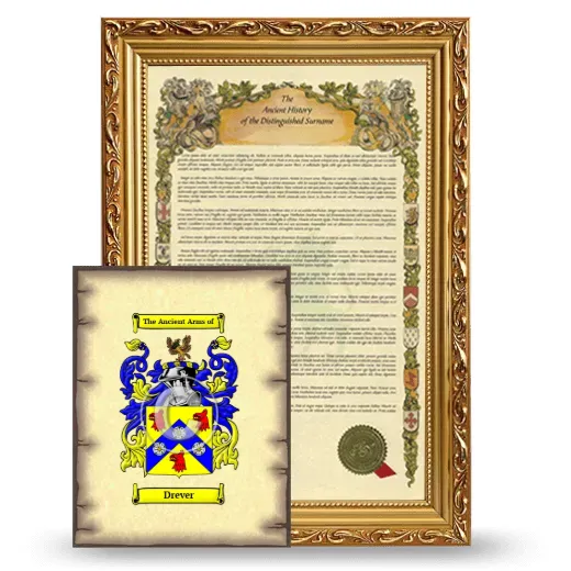 Drever Framed History and Coat of Arms Print - Gold