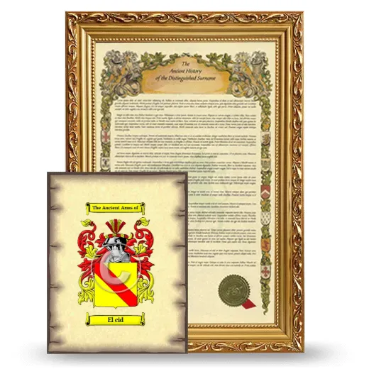 El cid Framed History and Coat of Arms Print - Gold