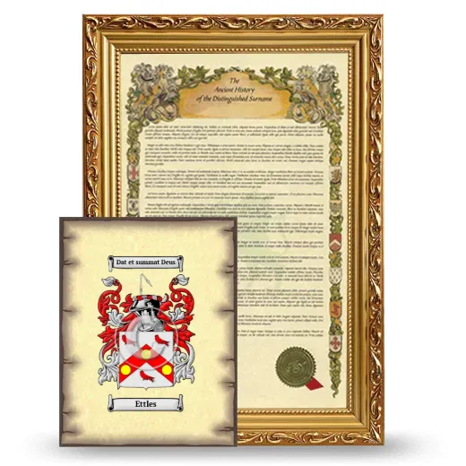 Ettles Framed History and Coat of Arms Print - Gold