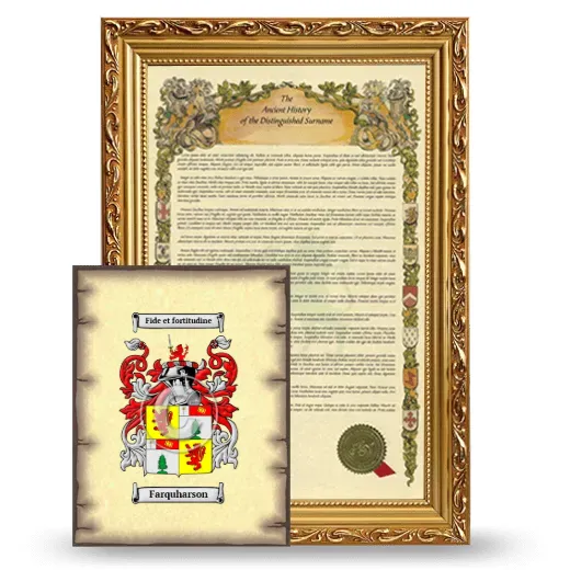 Farquharson Framed History and Coat of Arms Print - Gold