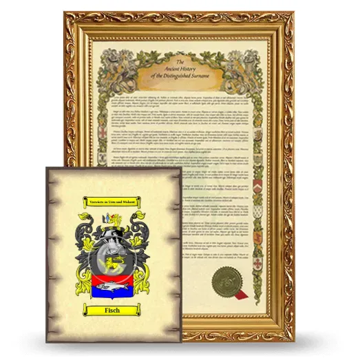 Fisch Framed History and Coat of Arms Print - Gold