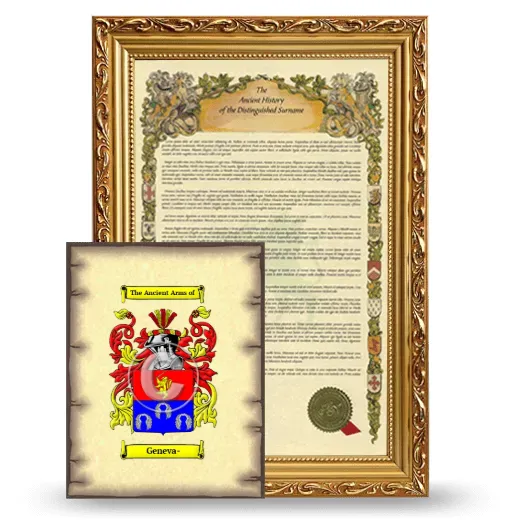 Geneva- Framed History and Coat of Arms Print - Gold