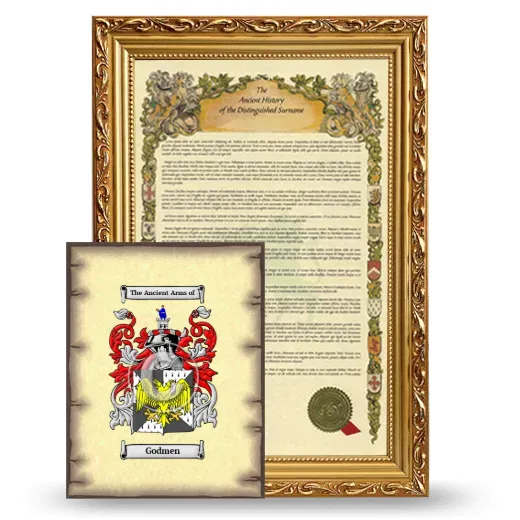 Godmen Framed History and Coat of Arms Print - Gold