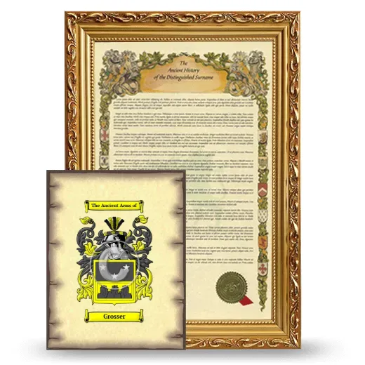 Grosser Framed History and Coat of Arms Print - Gold