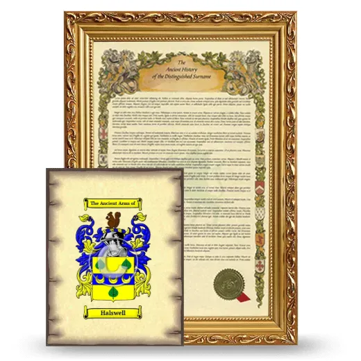 Halswell Framed History and Coat of Arms Print - Gold