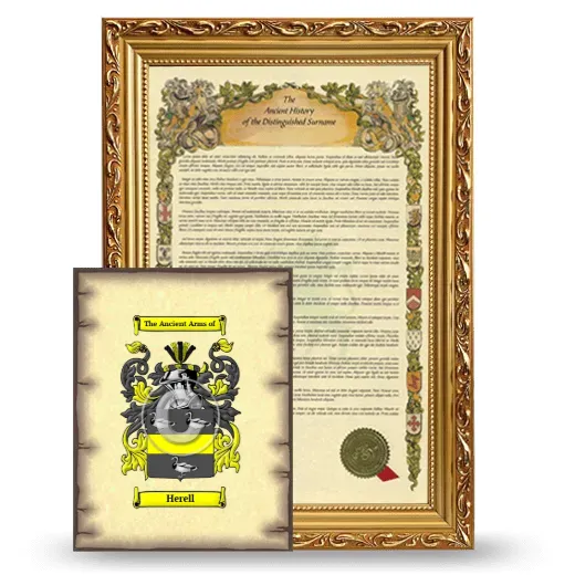 Herell Framed History and Coat of Arms Print - Gold
