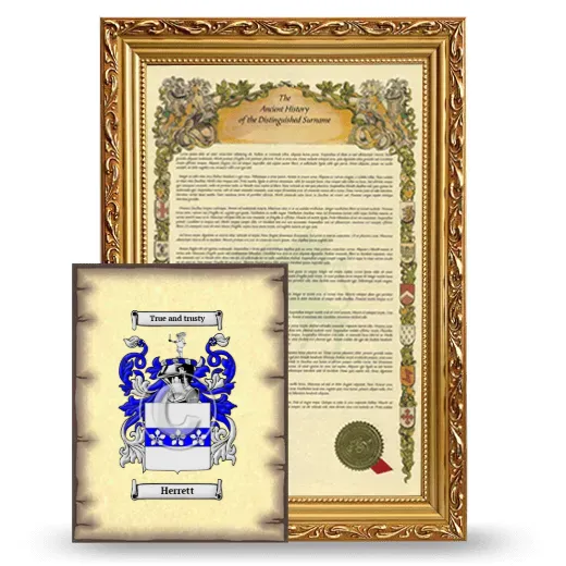 Herrett Framed History and Coat of Arms Print - Gold