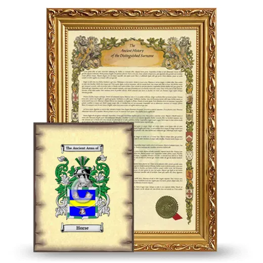 Horse Framed History and Coat of Arms Print - Gold