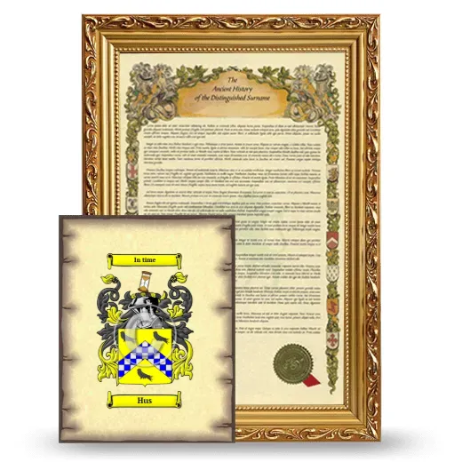Hus Framed History and Coat of Arms Print - Gold
