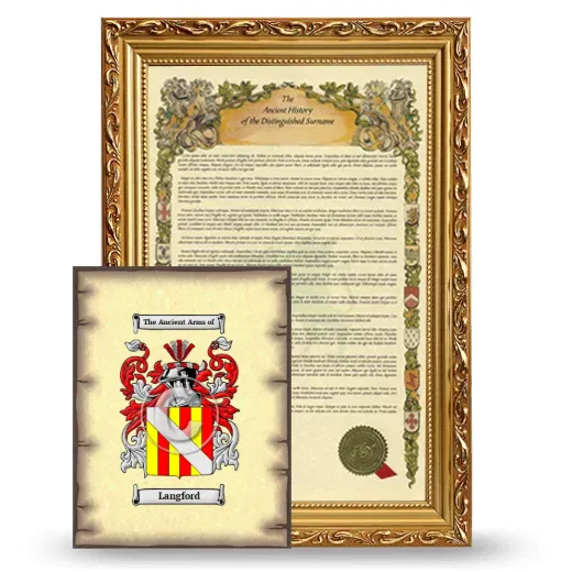 Langford Framed History and Coat of Arms Print - Gold