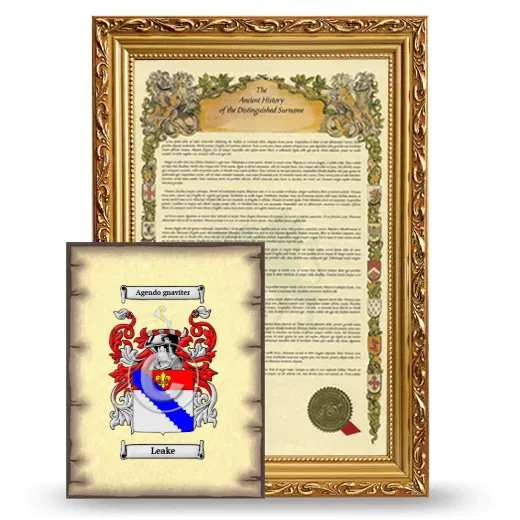 Leake Framed History and Coat of Arms Print - Gold