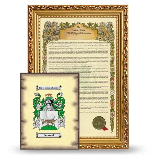 Leonard Framed History and Coat of Arms Print - Gold