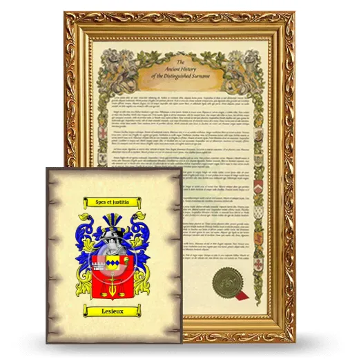 Lesieux Framed History and Coat of Arms Print - Gold