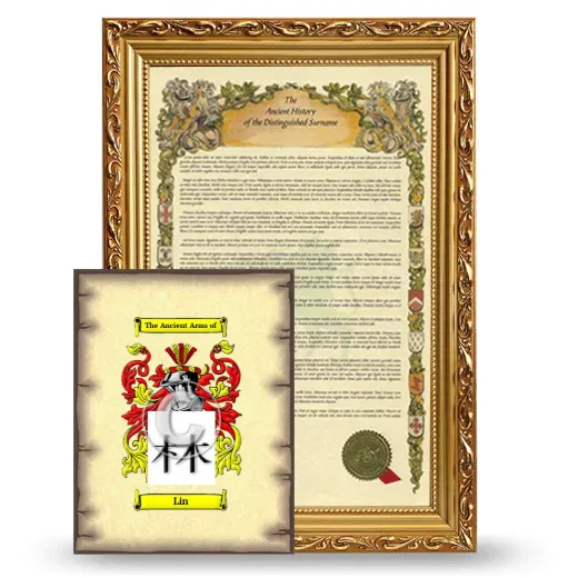 Lin Framed History and Coat of Arms Print - Gold
