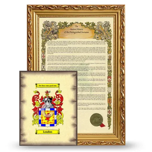London Framed History and Coat of Arms Print - Gold