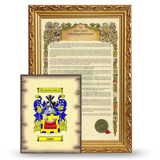 Lopes Framed History and Coat of Arms Print - Gold