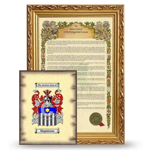 Magnússon Framed History and Coat of Arms Print - Gold