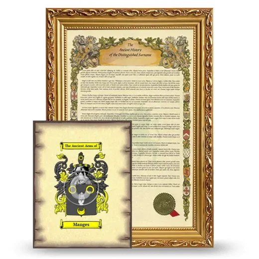 Manges Framed History and Coat of Arms Print - Gold