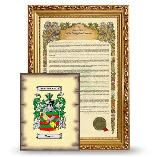 Manus Framed History and Coat of Arms Print - Gold