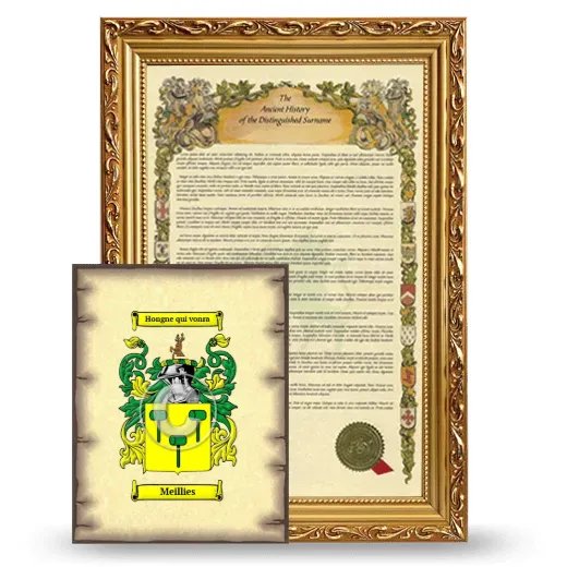 Meillies Framed History and Coat of Arms Print - Gold
