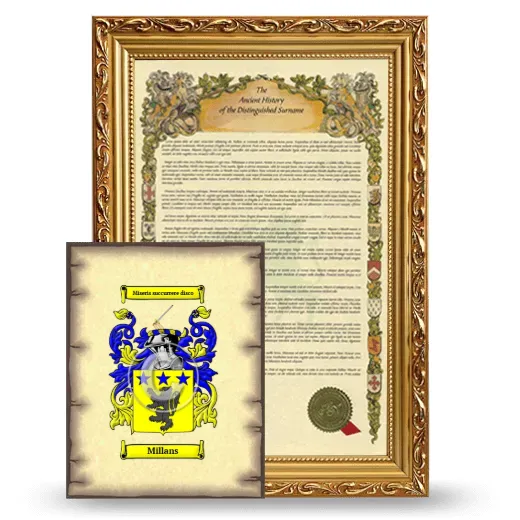 Millans Framed History and Coat of Arms Print - Gold