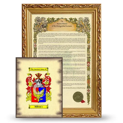 Milton's Framed History and Coat of Arms Print - Gold