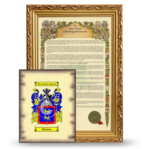 Nevares Framed History and Coat of Arms Print - Gold