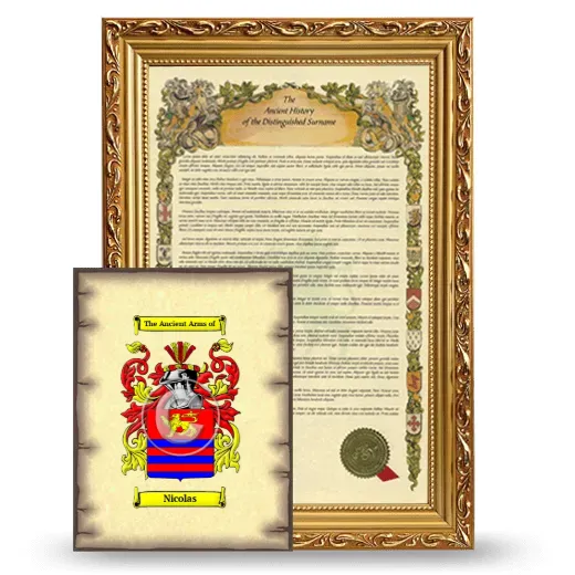 Nicolas Framed History and Coat of Arms Print - Gold