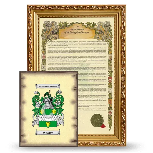 O coffey Framed History and Coat of Arms Print - Gold