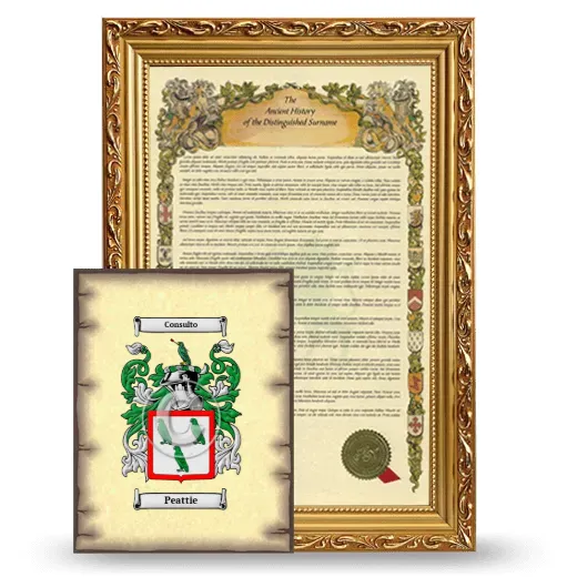 Peattie Framed History and Coat of Arms Print - Gold