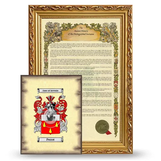 Perrot Framed History and Coat of Arms Print - Gold
