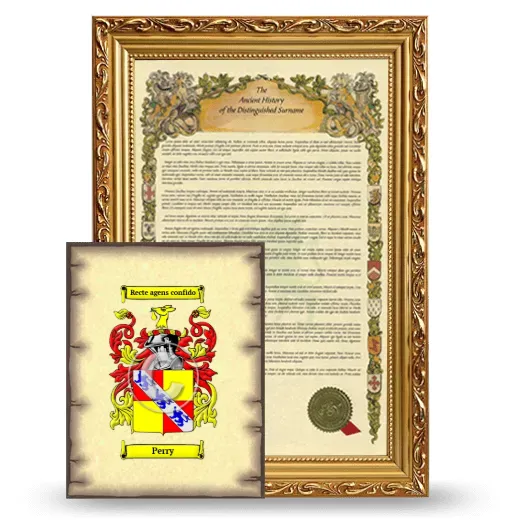 Perry Framed History and Coat of Arms Print - Gold