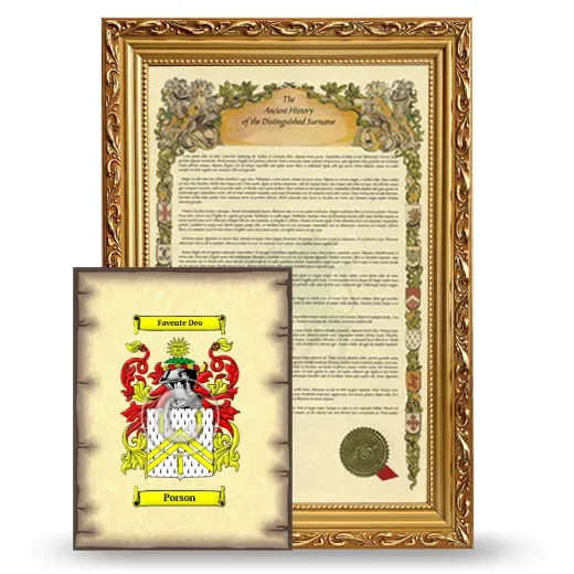 Porson Framed History and Coat of Arms Print - Gold