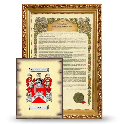 Sage Framed History and Coat of Arms Print - Gold