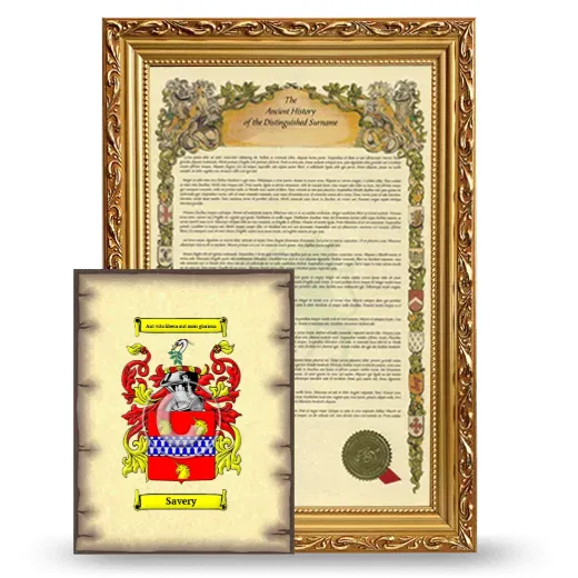 Savery Framed History and Coat of Arms Print - Gold