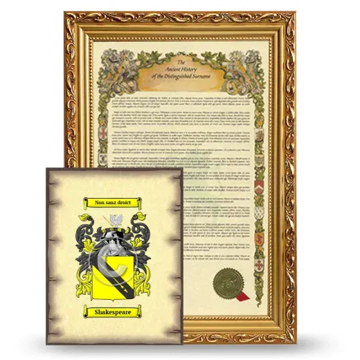 Shakespeare Framed History and Coat of Arms Print - Gold