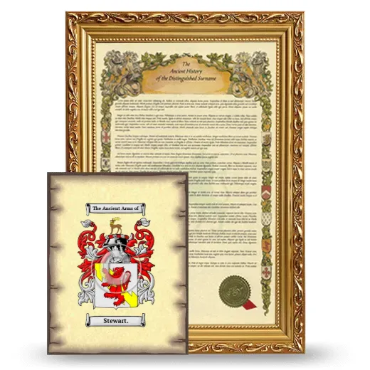 Stewart. Framed History and Coat of Arms Print - Gold