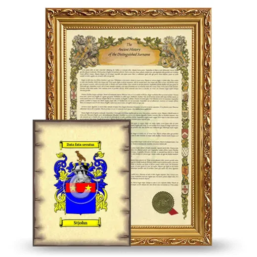 Stjohn Framed History and Coat of Arms Print - Gold