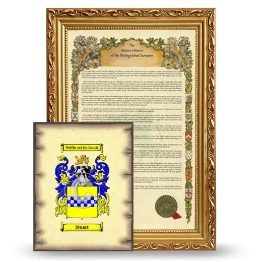 Stuart Framed History and Coat of Arms Print - Gold