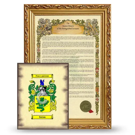 Suton Framed History and Coat of Arms Print - Gold
